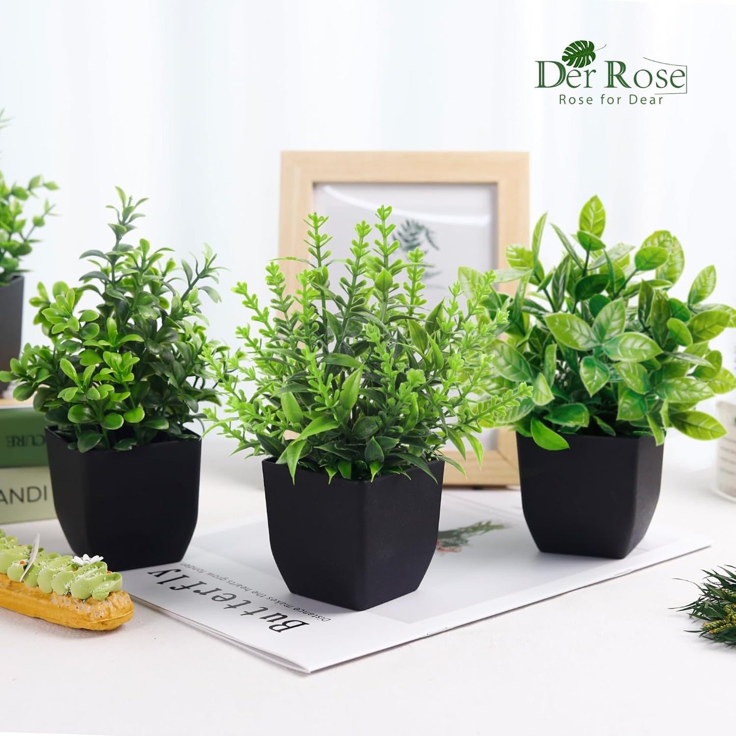 4 Pack Fake Plants Mini Artificial Greenery Potted Plants for Halloween Decor Indoor Office Table Room Farmhouse Black Bathroom Decor