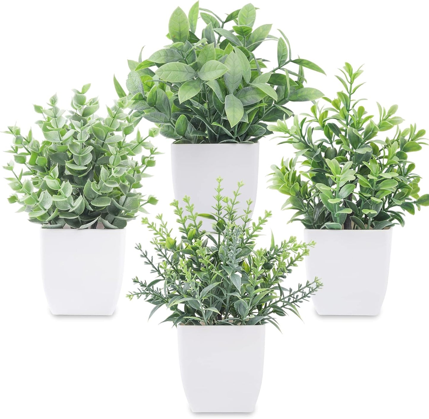 4 Pack Fake Plants Mini Artificial Greenery Potted Plants for Halloween Decor Indoor Office Table Room Farmhouse Black Bathroom Decor