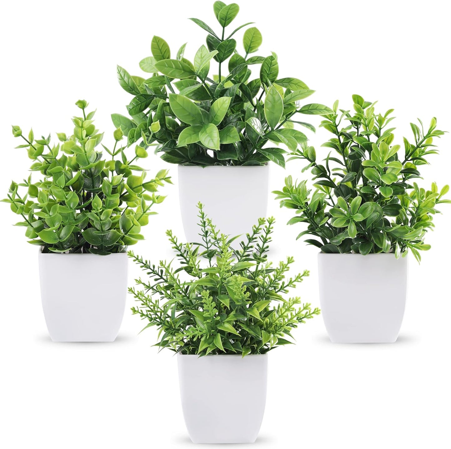 4 Pack Fake Plants Mini Artificial Greenery Potted Plants for Halloween Decor Indoor Office Table Room Farmhouse Black Bathroom Decor