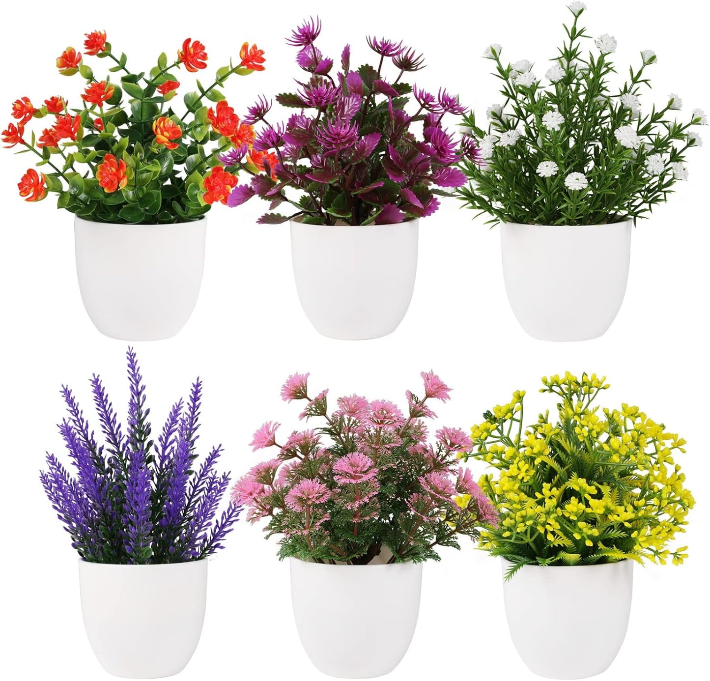 6Pcs Artificial Pot Flowers Small Fake Plants with Pot Mini Potted Plants for House Office Tabletop Decoration