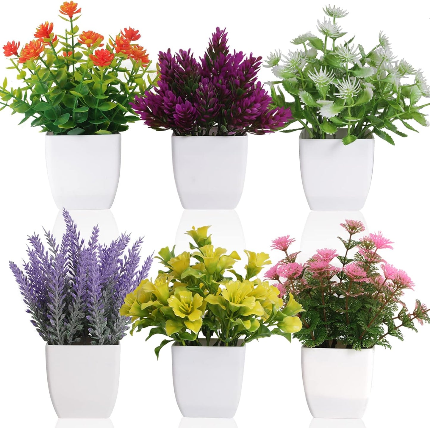 6Pcs Artificial Pot Flowers Small Fake Plants with Pot Mini Potted Plants for House Office Tabletop Decoration