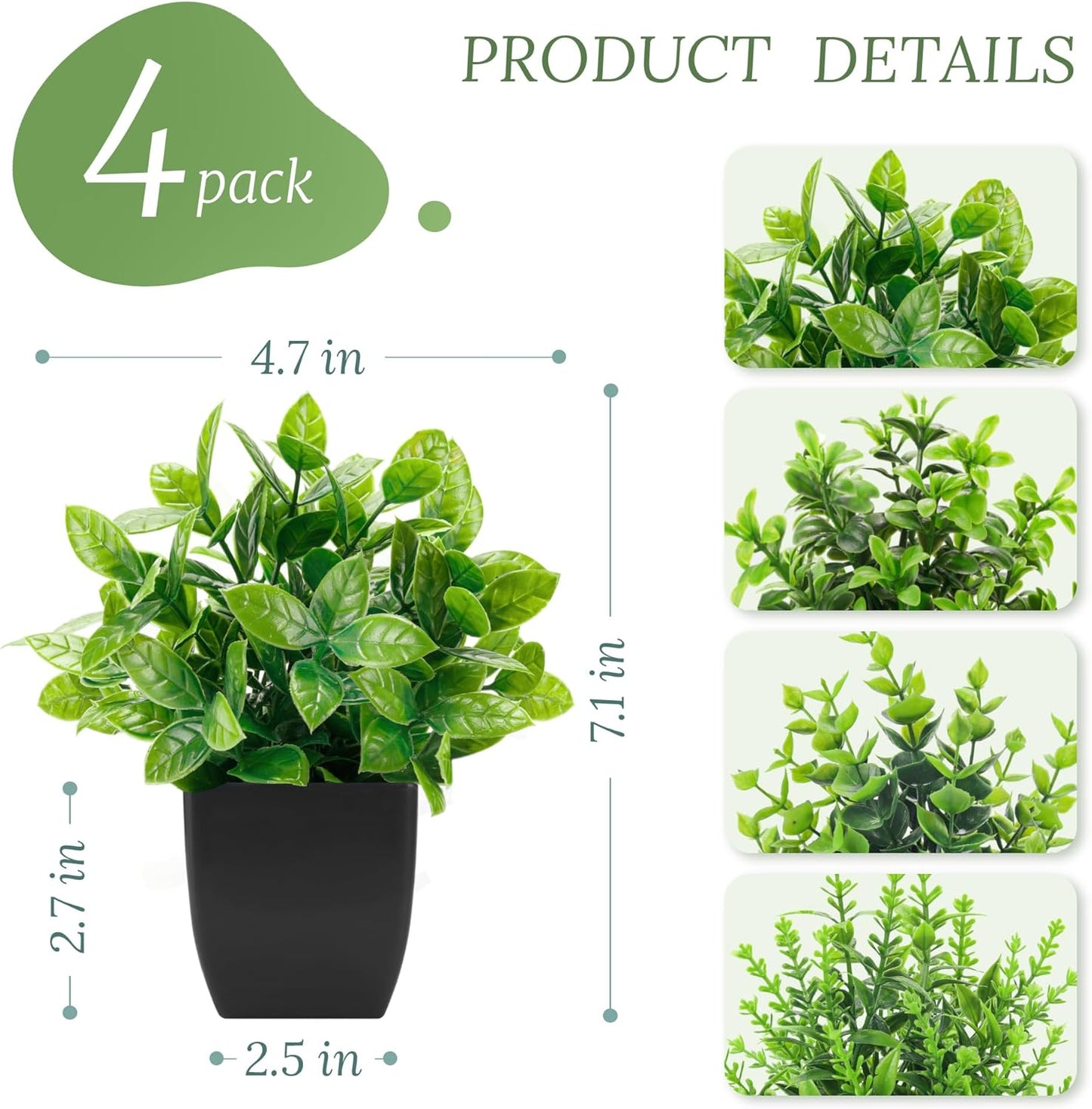 4 Pack Fake Plants Mini Artificial Greenery Potted Plants for Halloween Decor Indoor Office Table Room Farmhouse Black Bathroom Decor