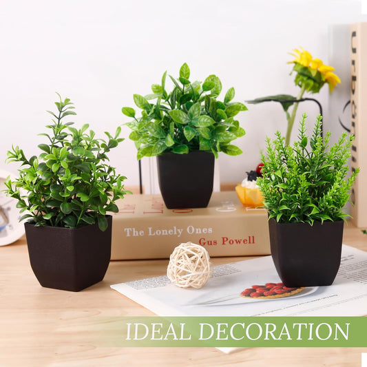 4 Pack Fake Plants Mini Artificial Greenery Potted Plants for Halloween Decor Indoor Office Table Room Farmhouse Black Bathroom Decor